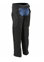 Milwaukee Performance SH1182 Womens Black and Orange Textile Chaps with Tribal Embroidery Small Milwaukee Performance SH1182 Womens Black and Orange Textile Chaps with Tribal Embroidery Small