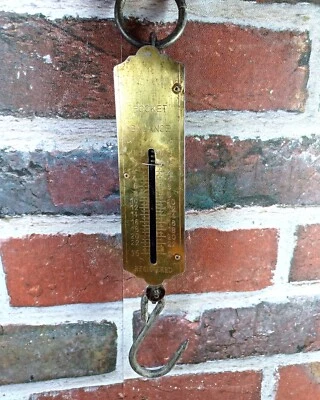 Ancien Peson pocket balance à ressort de poche voyage survivalisme laiton 25kg - Photo 1/4