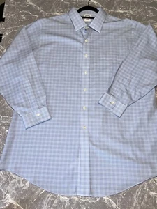 Brooks Brothers Shirt Men 18-34 Blue Checker Regent Fit Button Up Cotton Spandex - Picture 1 of 7