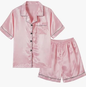 NEW Vopmocld Girl's Silk Satin 2 Piece Button Down Pajama Set Pink Size XL - Picture 1 of 1