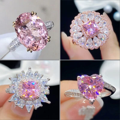 Lovely valentine Jewelry Natural Pink Topaz Kunzite Silver Flower Women Ring New - Image 1 of 4