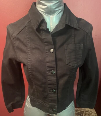 Chaqueta vaquera corta negra pequeña Joes bolsillo abotonado piel de cordero cuero contraste Foto 1 de 4
