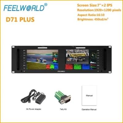 FEELWORLD D71 PLUS 7inch 3RU SDI HDMI HD Rack Mount Video Monitor IPS 1920x1200 - Image 1 of 4