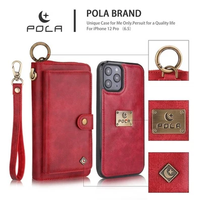 Para iPhone 16 15 14 13 Pro Max Mujeres Cartera Cuero Cremallera Desmontable Cartera Estuche Foto 1 de 4