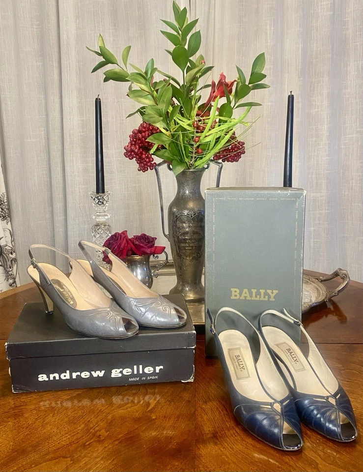 2 Pairs of Vintage Leather High Heels Size 8- Including Bally Made in Italy - Image 1 of 4