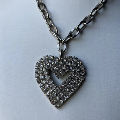 Tarina Tarantino Crystal Heart Pendant And Necklace Vintage Y2K Silver Tone - Image 1 of 4