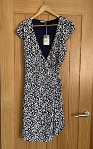 On Fire Wrap Dress UK 16Navy Blue Floral Lined BNWT - Picture 1 of 9