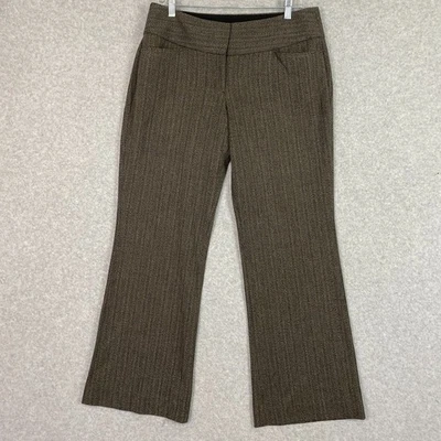 Express Dress Pants Women's 8 Brown Striped Editor Mid Rise Flat Front Career - Image 1 of 4