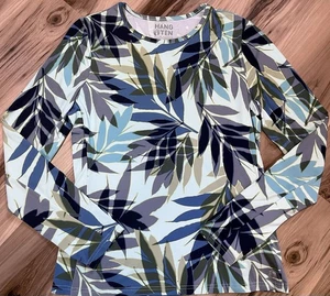 Hang Ten Medium Long Sleeve Rash Guard Swim Shirt Blue Green Leaf Print UPF 50+ - Picture 1 of 9