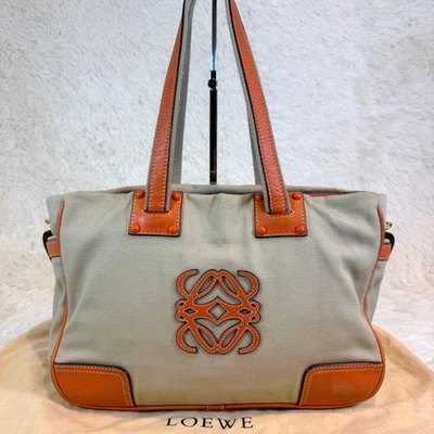 LOEWE Anagram Tote Bag Handbag Orange Canvas x Leather Authentic - Image 1 of 4