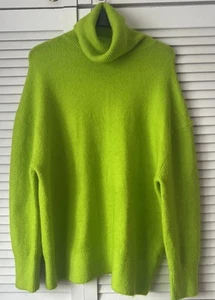 Zara Neon Green Super Soft Roll Neck Fluffy Jumper Wool Blend Oversized M 25”P2P - Picture 1 of 7