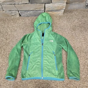 North Face Girls Filles Green with hoodie Sz M (10/12) Full Zip Fleece Jacket - Picture 1 of 7