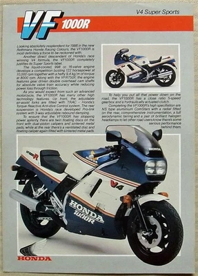 HONDA VF1000R V4 Super Sports Motorcycle Sales Specification Leaflet March 1986 - Image 1 of 2