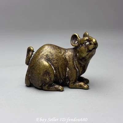42mm China Pure Copper Bronze Fengshui Rat Mouse Animal Statue T286 - Image 1 of 4
