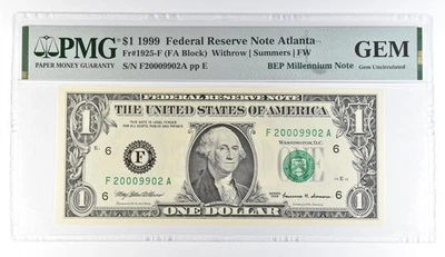 1999 $1 Atlanta GA FRN Fr#1925-F BEP Millennium Note PMG Fancy Serial *8110 - Image 1 of 3
