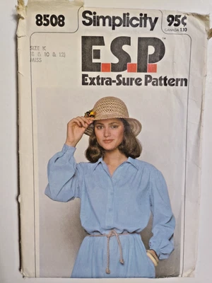 Simplicity ESP 8508 Shirt Dress Shirtdress Sewing Pattern Ladies 8 10 12 UC VTG - Image 1 of 4