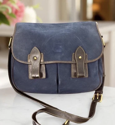 Dooney Bourke Blue Suede Florentine Vacchetta Leather Saddle Messenger Bag - Image 1 of 4