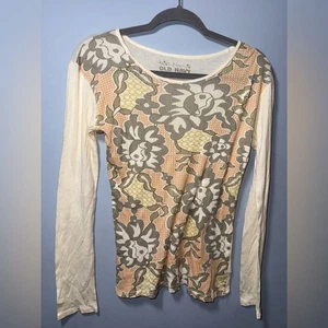 Old Navy Boho Retro Style Pima Cotton Long Sleeve Floral Top Size M EUC Y2K - Picture 1 of 6