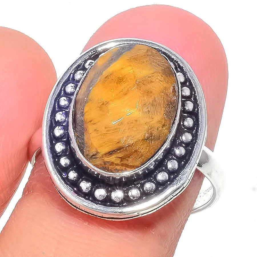 Anello in argento sterling 925 con pietre preziose occhio di tigre di tutte... - Immagine 1 di 1