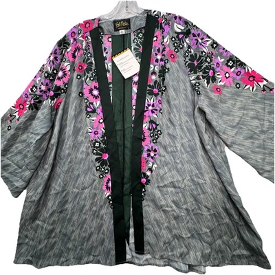 NUEVO Top Kimono Floral Fluido Ligero Arte Usable Bob Mackie Talla Grande 2X Foto 1 de 4