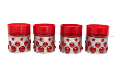 Felipe Derflingher MCM Metal Caged RUBY RED Glass Set of 4 Tumblers 3.25" - image 1 of 4