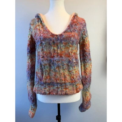 De Colección Free People M Multicolor Tejido Difuso Sudadera con Capucha Suéter Y2K Boho Indie SoftGirl Foto 1 de 4