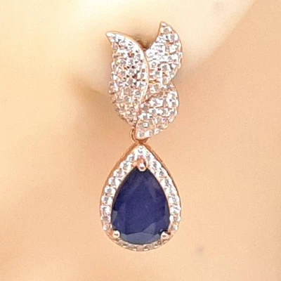 World Class 5.20ctw Blue & White Sapphire 14K Rose Gold 925 Silver Earrings - Image 1 of 4