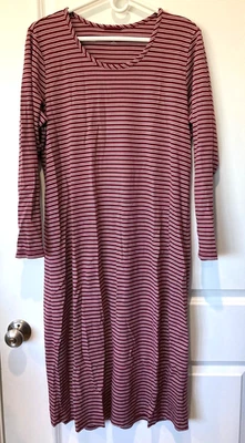 Camisola Lands End Supima algodão LS meia panturrilha tamanho G vinho listra branca - Imagem 1 de 4