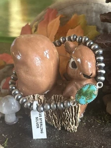 925 Sterling Silver Sonoran Turquoise On Italian Pearls Bracelet - Picture 1 of 4