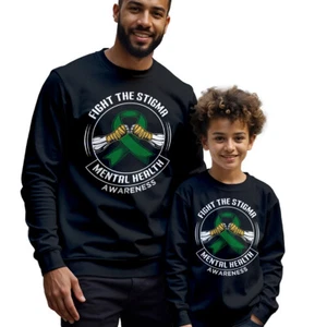 Mens And Kids Green Ribbon Mental Health Awareness Sweatshirt Jumper Anxiety#MHA - Picture 1 of 29