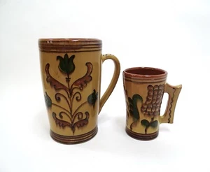 2 Vintage Folk Art Studio Pottery Vase Mugs Earthenware Poland Cepelia 7.5” - Picture 1 of 15