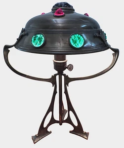 Jugendstil Österreich Jugenstil Bronze Messing Glas Schmuck Lampe Leuchte Antik Selten - Bild 1 von 24