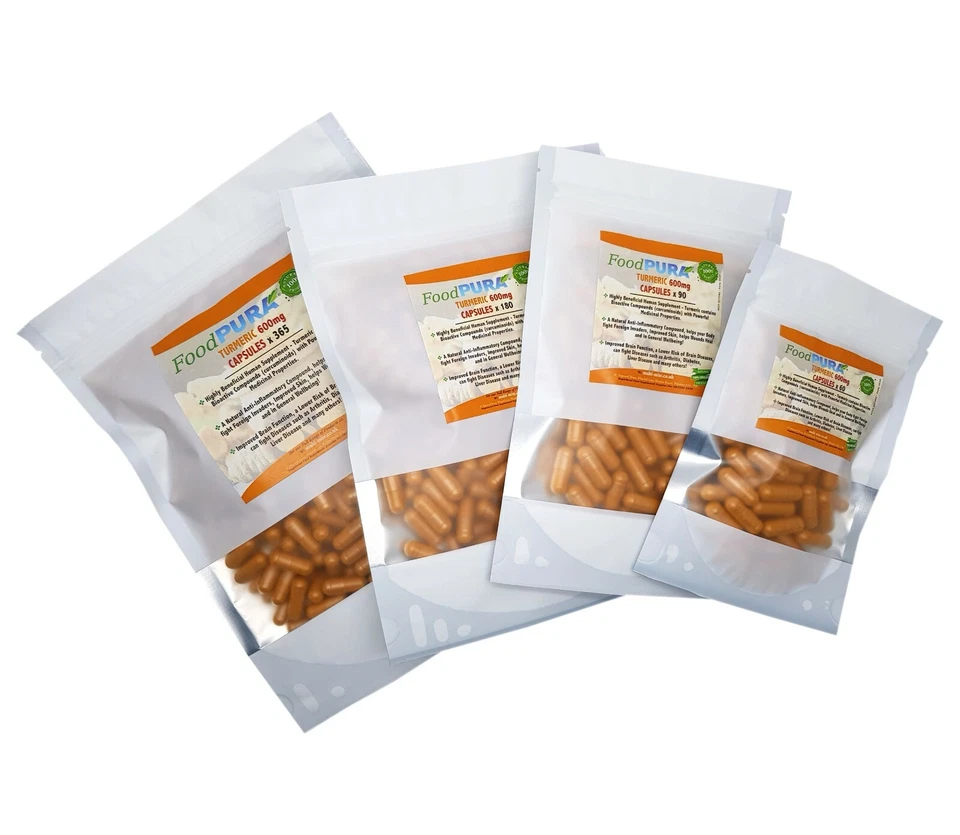 FOODPURA Turmeric (Curcumin) Capsules 750mg VEGI Capsules HIGH STRENGTH 60, 90, 180, 365