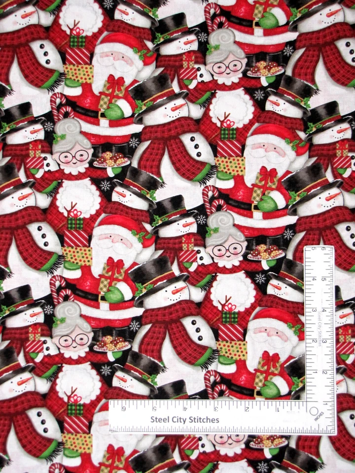Merry Town Navidad Santa Mrs Claus Muñeco de Nieve Tela Algodón Estudio E Por Yarda Foto 1 de 1