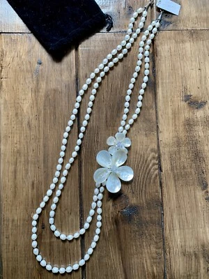 NUEVO CON ETIQUETAS | $190 AVARA Collar Floral Nupcial/Formal de 2 Hilos | Perlas/Plata de Ley Foto 1 de 4