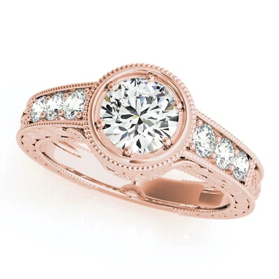 1.40CTW Natural Diamond & Moissanite 18K Rose Gold Milgrain Engagement Ring - Image 1 of 3