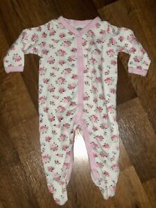 Luvable Friends Baby Girls One Piece Footed Outfit 6 to 9 Mos Pink White Floral