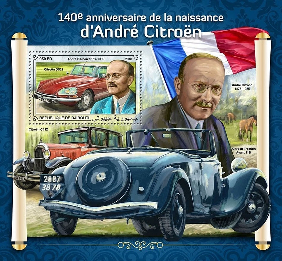 Andre Citroën CITROEN DS21/C4 IX/Traction Avant Car Stamp Sheet (2018 Djibouti) - image 1 of 1