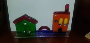 FIRMATO VINTAGE MURANO ARTE VETRO VENEZIA VILLAGGIO SCENA STRADA CASE SCULTURA - Foto 1 di 10