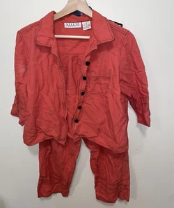 SELENE SPORT Vintage 2 Piece Set Button Front Blouse Pants Linen Blend Coral M - Picture 1 of 6