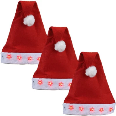 K. A. 3x WEIHNACHTSMÜTZE MIT BLINKENDEN STERNEN INKL. BATTERIEN | NIKOLAUSMÜTZE | NEU