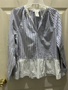 New!Free Assembly Long Sleeve Peplum Blues Striped Top. Great Any Occasion Top - Picture 1 of 3