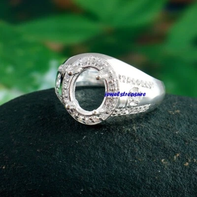 Men's Ring Stone Setting Size 11 X9 MM Oval Shape 925 Sterling Silver Jewelry - Image 1 of 4