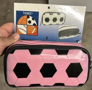 Vintage Soccer Textured Toiletry Makeup Travel Bag Brand New! Basics RARE PINK - Picture 1 of 11