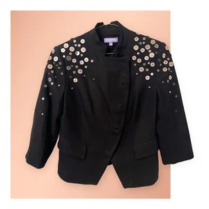 VIVIENNE VIVIENNE TAM Black Funky Wool Blazer Metallic Sequins Nehru Collar Sz 8 - Picture 1 of 11