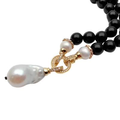 Collar de perlas blancas de ónix liso redondo negro natural colgante de perlas Keshi 18" Foto 1 de 4