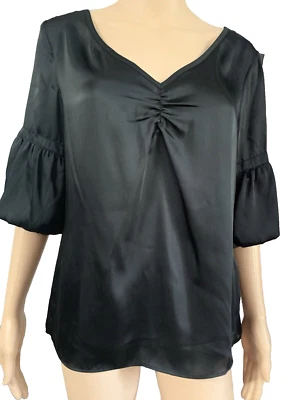 Blusa Top Attention Negra Mangas Codo Talla Grande (40 pulgadas) Dobladillo Curvo Foto 1 de 4