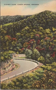 Linen PC * Arkansas - Highway Scene at Eureka Springs 1940s - Picture 1 of 2
