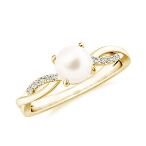Fresh Water Pearl Solitaire Gold Plated Moissanite 925 Sterling Silver Band Ring - Picture 1 of 23