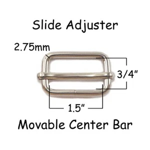 1.5" Metal Slide Tri-glide Purse Strap Adjuster Buckle - Movable Bar - Pick Qty. - Picture 1 of 1